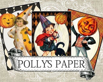 Vintage Halloween Tags Harlequin Background  Digital Images printable download file 9 Images