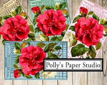 School Card Florals Digital Collage Digital Images printable download file 8 images Polly's Paper Studio