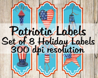 Patriotic Label Collage Digital Images printable download file 8 Images 300 DPI