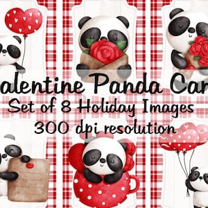 Valentine Panda Journal Card Collage Imagens digitais para download, arquivo 8 imagens 300 DPI