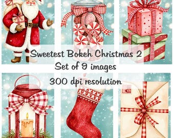 Najsłodszy Bokeh Świąteczny Dwa Kolaż Cyfrowe Obrazy do Wydruku Pobierz Plik 9 Obrazy 300 DPI Polly's Paper Studio