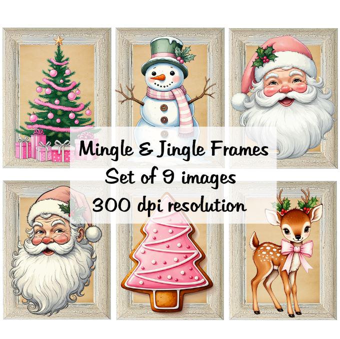 Mingle & Jingle Frames Collage Digital Images printable download file 9 Images 300 DPI Polly's Paper Studio
