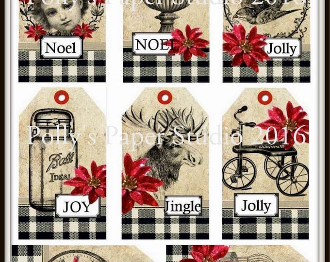 Black Plaid Vintage Christmas Tags Digital Images Printable Download ...