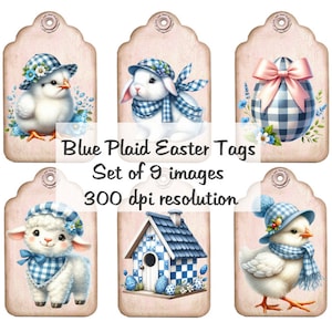 Plaid bleu Pâques Tags Images Collage Images numériques fichier à télécharger 9 Images 300 DPI Polly's Paper Studio