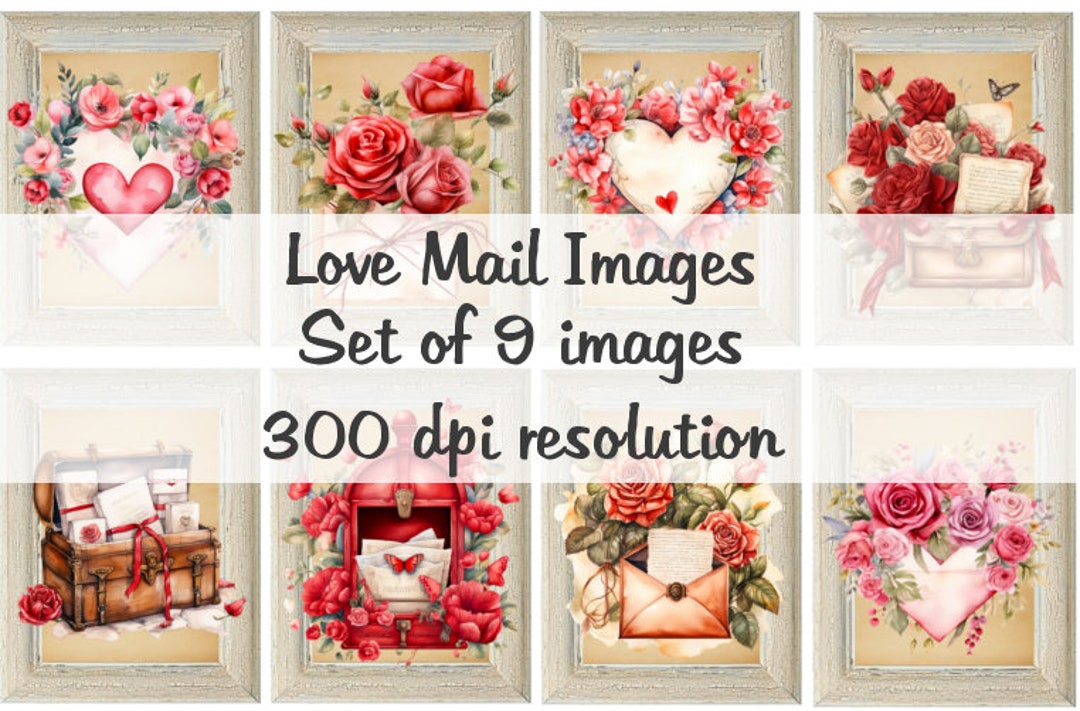 Love Mail Frames Images Collage Digital Images Printable Download File 9 Images 300 DPI Polly's
