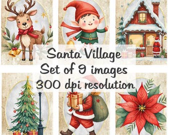 Kolaż Wioski Świętego Mikołaja Obrazy cyfrowe do pobrania plik do druku 9 obrazów 300 DPI Polly's Paper Studio