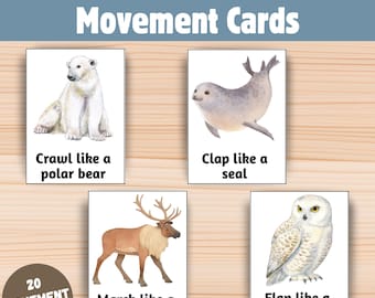 Tarjetas de movimiento de animales de invierno / Actividades para niños pequeños / Actividades de animales de nieve