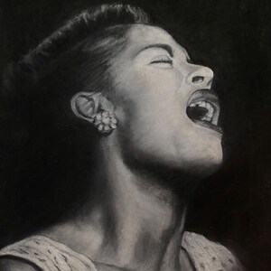 Billie Holiday Print, Original Charcoal Portrait by Andrea Waala