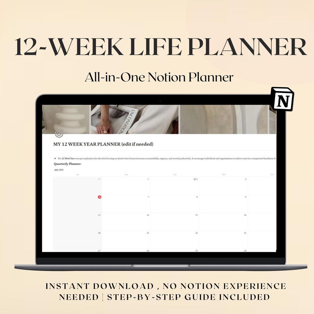 Notion 12 Week Planner Light Mode Goal Template Digital Dashboard ...