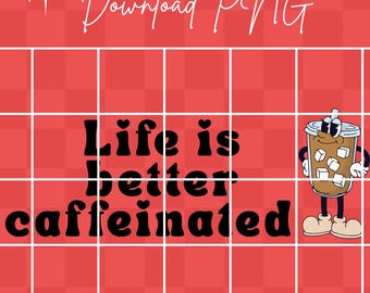 人生はより良いカフェイン入りの背中と左胸のデジタルダウンロードPNG