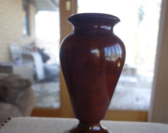 Tall wood turned vase 7 1/2" high stained dark red brown