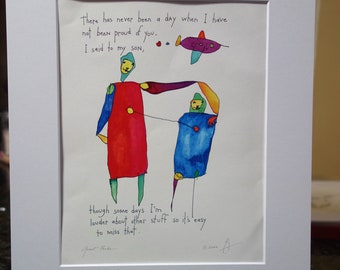 Story People by Brian Andreas signed reproduction of watercolor and ink drawing GREAT PRIDE father and son