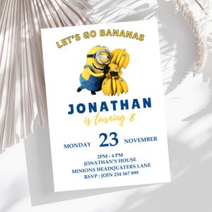 Editable Minions Birthday Invitation,Yellow Minions Invitation ,Minions Birthday Party,Printable Minions Invite, Minions Themed Party Invite