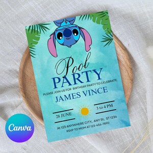 Stitch Birthday Invitation | Editable & Printable Template | Cute Stitch Party Invite | Canva Template | Instant Download