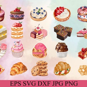 Watercolor Sweets Clipart, Sweet Tooth, Bakery Clipart, Baked Goods, Cupcake, Sugarland Clipart PNG, Dessert Clipart, Candy PNG, Donuts SVG