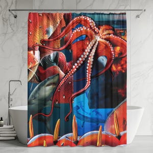 Oceanic Octopus Shower Curtain, Nautical Bathroom Decor, Artful Home Accents, Unique Gift for Sea Lovers, Coastal Vibes