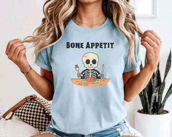 Knochen Appétit Shirt | Lustiges Skelett Halloween T-Shirt | Komfort Farben Unisex