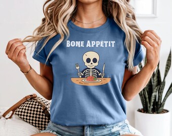 Knochen Appétit Shirt | Lustiges Skelett Halloween T-Shirt | Komfort Farben Unisex