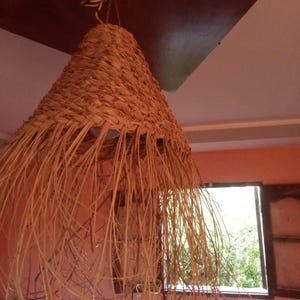 Boho Woven Pendant Light | Handmade Moroccan Palm Lampshade | Natural Ceiling Lamp