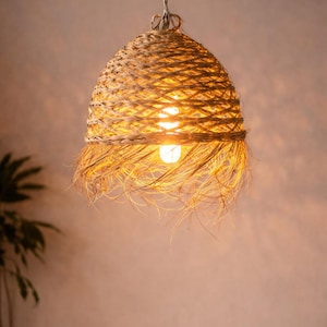 Marokkaans geweven palm lampenkap – Handgemaakte boho plafondlampafdekking, natuurlijke palm hanglampenkap