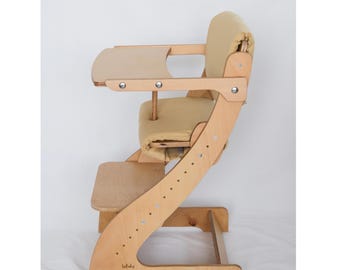 Personalised Children's Wooden High Chair Engraved with Name, High chair with cushions, Baby gift feeding stool, Toddler Montessori chair