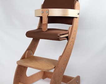 Montessori Wooden Adjustable Growing High Chair – Baby Feeding Chair with U-shape Guardrail and covers. Kids kids kitchen stool