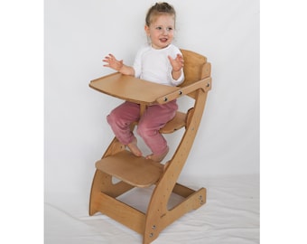 Montessori Wooden Adjustable High Chair – Baby Feeding & Learning  Growing Chair, kids kitchen stool,        high chair with tray and covers