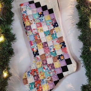 Antique Quilt Christmas Stocking, made from 1930s 1" postage stamp quilt
