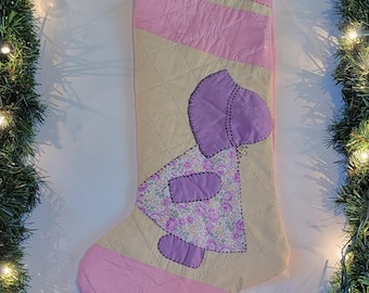 Quilted Christmas Stocking, made from 1930s Sun-bonet Sue Antique Quilt