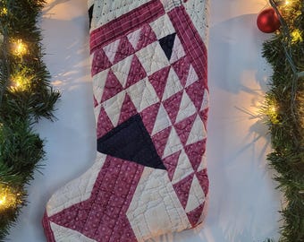 Early Antique Quilt Christmas Stocking, made from late 1800s tree of life quilt