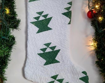 Early antique Quilt Christmas Stocking, made from late 1800s flower basket antique quilt