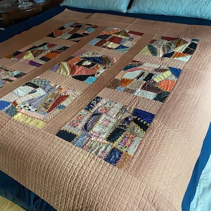 Crazy Quilt Patchwork, Antique Early 1900s, Hand Quilted with silk and other fabrics
