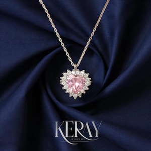 Collar de cristal rosa en forma de corazón con brillantes circonitas, delicado colgante de cadena de plata para mujer, joya de regalo romántica.