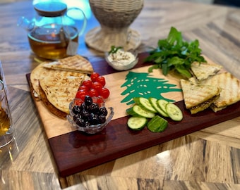 Lebanese Flag Charcuterie Board – Handmade Bloodwood, Maple & Epoxy Art | Patriotic Gift | Cedar Tree Serving Tray | Lebanese Wedding Gift
