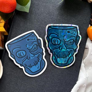 Trader Sam&#39;s Enchanted Tiki Bar Zombie Mug Waterproof 3x3 Inch White Vinyl Decal Sticker