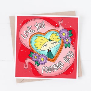 ¡Hola Arnold! Helga Locket Te ama Cabeza de fútbol 5.25x5.25 Tarjeta de felicitación en blanco