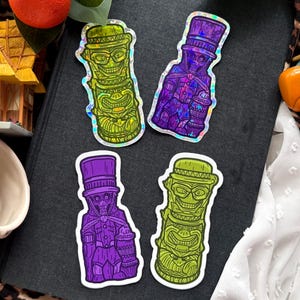 Trader Sam&#39;s Enchanted Tiki Bar Haunted Mansion Grinning Hitchhiking Ghost Hatbox Ghost Mug Waterproof 3x2 Inch White Vinyl Decal Stickers!