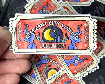 Crescent City Limited Lunathion Tågbiljett Velaris Officiellt Licensierad Sarah J Maas Vattentät 3x1.4 Vinyl Vit Klistermärke