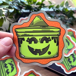 Boo Bucket Green Witch Halloween Clear Vinyl Waterproof 3x3 Sticker!