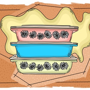 Pyrex Pink Daisy Pastel Bowl Stack Illustration Art Print