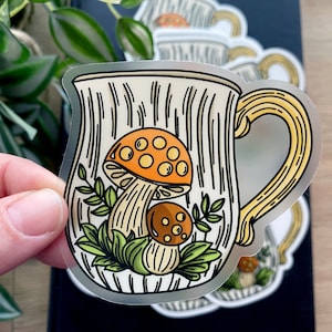 Sears Merry Mushrooms 1970s Mug 3&quot;x2.5&quot; Waterproof Clear Vinyl Sticker!
