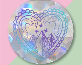 ACOTAR Night Court Mountain Tattoo Style Heart Officially Licensed Sarah J Mass  Rainbow Maker 4x4" Suncatcher Window Decal