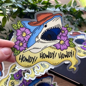 Bonjour ! Bonjour ! Autocollant transparent imperméable 4x4 style tatouage chapeau de cowboy requin Howdy Toy !