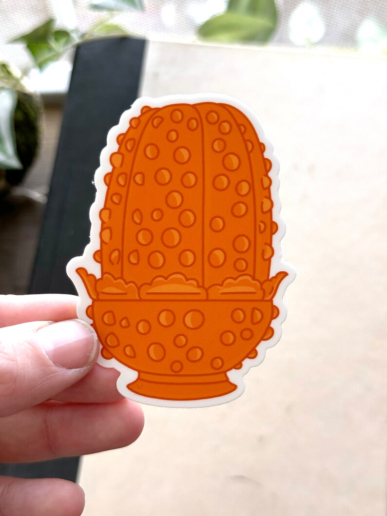 May include: Orange ceramic planter with a textured, bubble-like design. The planter has a wide, round base and a scalloped rim.