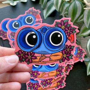 Lenny Toy Binoculars Tattoo Style Flowers 3.5x2.5 Waterproof Vinyl Sticker!