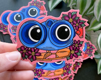 Lenny Toy Binoculares Tatuaje Estilo Flores 3.5x2.5 Pegatina de vinilo impermeable!