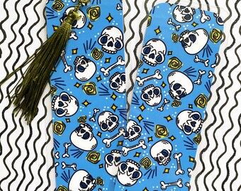 Punk Rock Inspired Halloween Skull and Bones Laminated Bookmark, Edgy Gift for Readers, Bookish Halloween Gift, Bookish Present