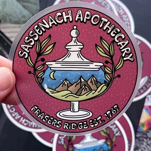 Sticker imperméable transparent Outlander Sassenach Apothecary 3 x 3 cercles