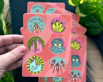 Chicken Lover Birds Chickens Circle 4.5x3.5" Waterproof Vinyl Sticker Sheet