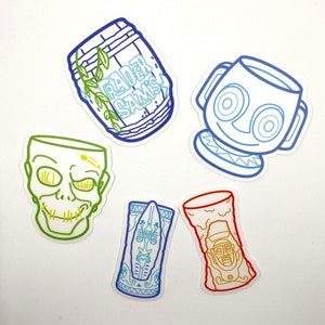 Trader Sam&#39;s Enchanted Tiki Bar Mug Clear Waterproof Vinyl Sticker 5 Pack